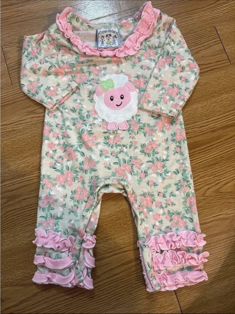 3m Pink Floral Lamb One-Piece Bodysuit Three Sisters